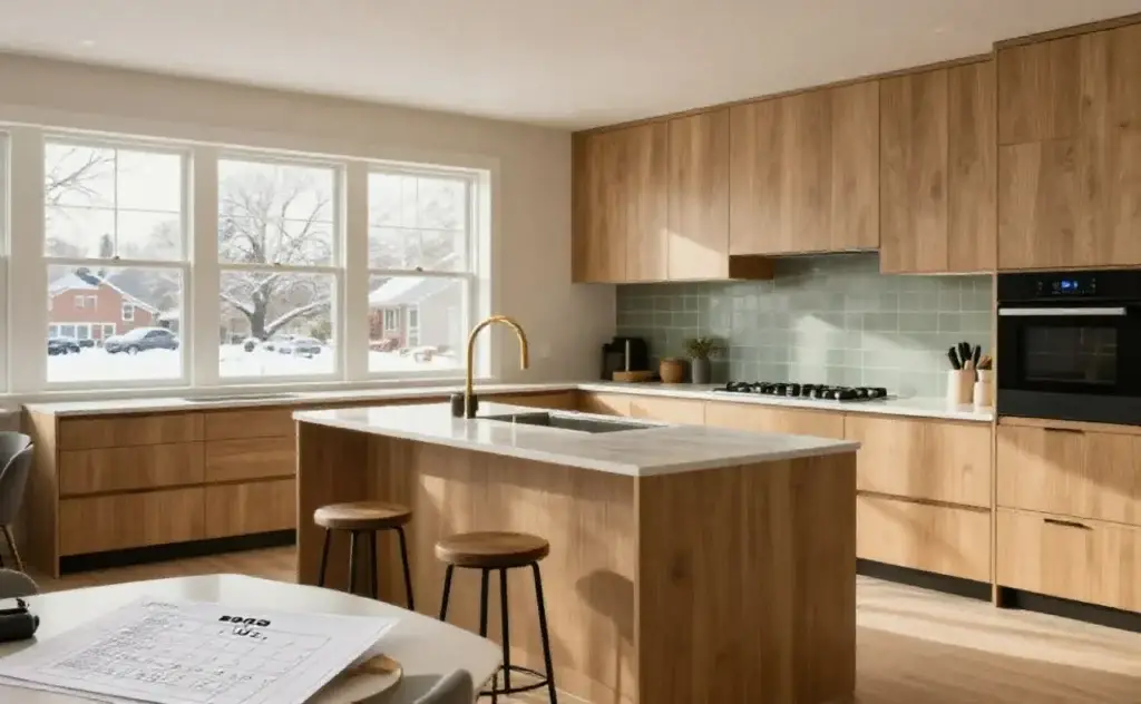 2026 Ottawa kitchen renovation featuring warm wood cabinets, multi-functional island with smart storage, and seamless office integration for long-term living