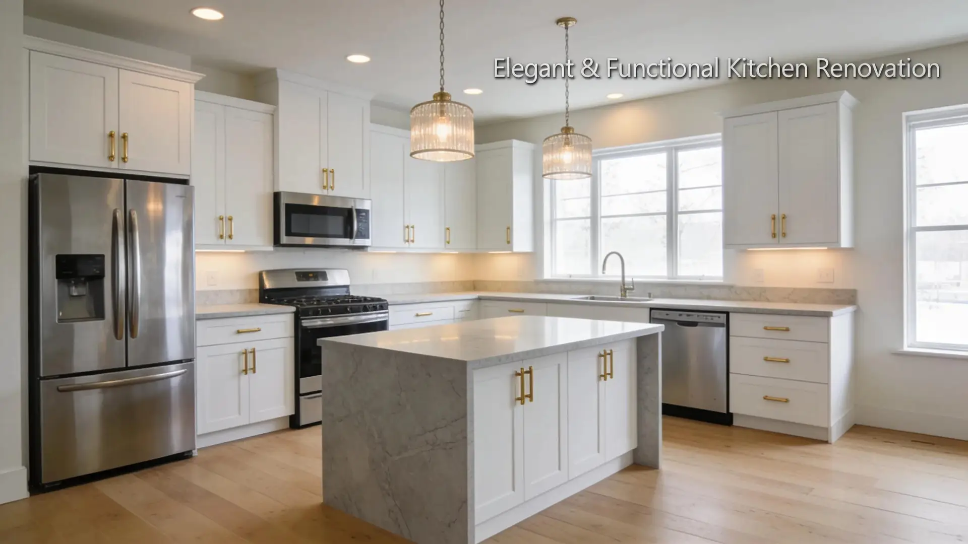 Elegant kitchen showcasing modern renovations with quartz countertops and energy-efficient appliances