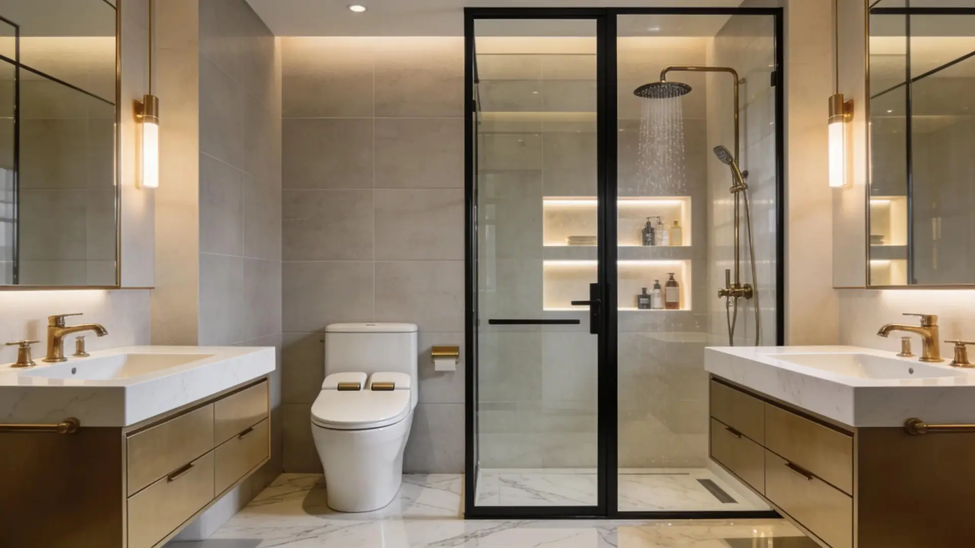 Luxurious bathroom remodel with modern fixtures and spacious design elements