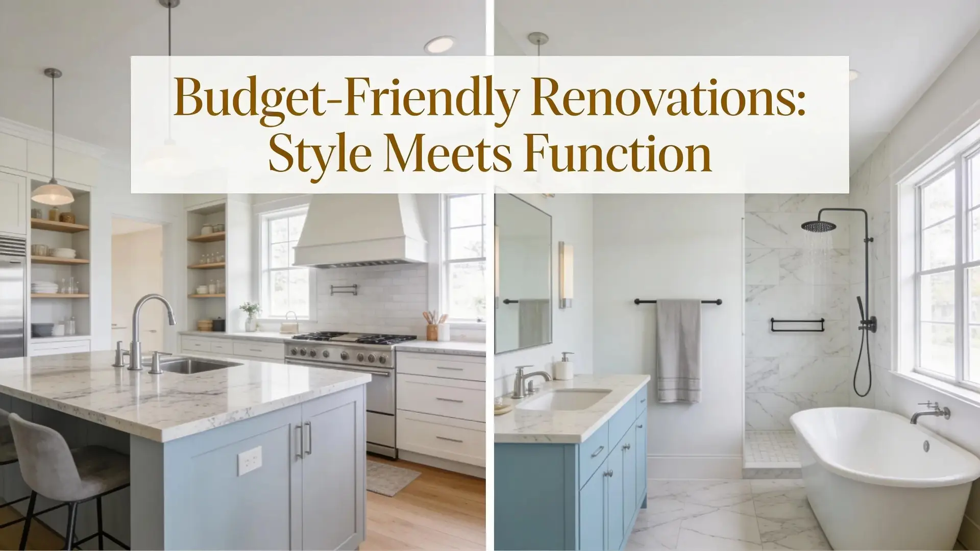 Stylish kitchen and bathroom renovation design showcasing budget-friendly remodeling ideas.