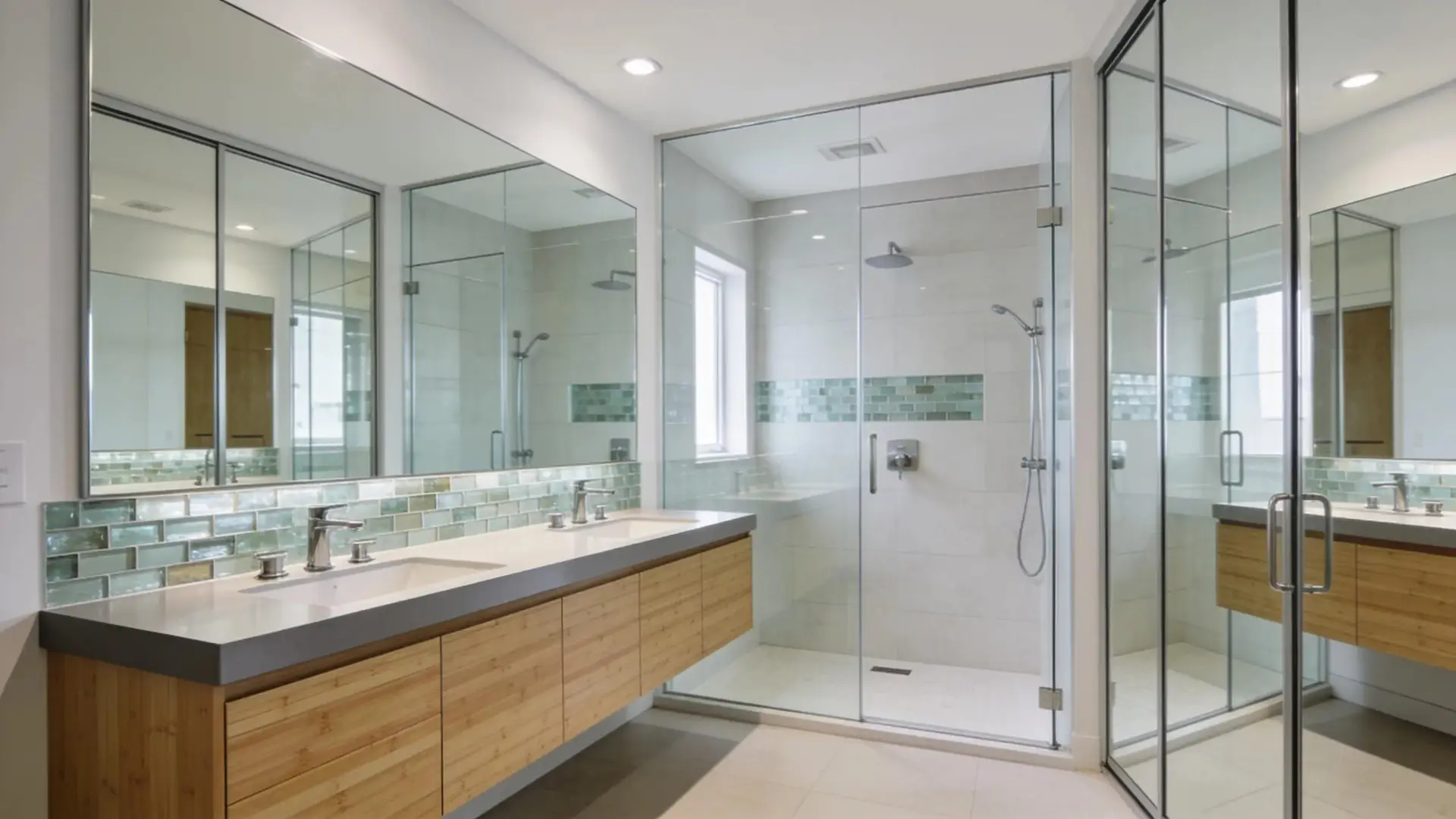 Space-saving bathroom design with floating vanity and walk-in shower in Barrhaven