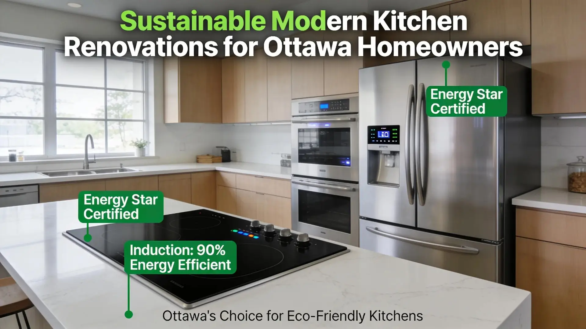 Modern energy-efficient kitchen appliances emphasizing sustainability and contemporary design