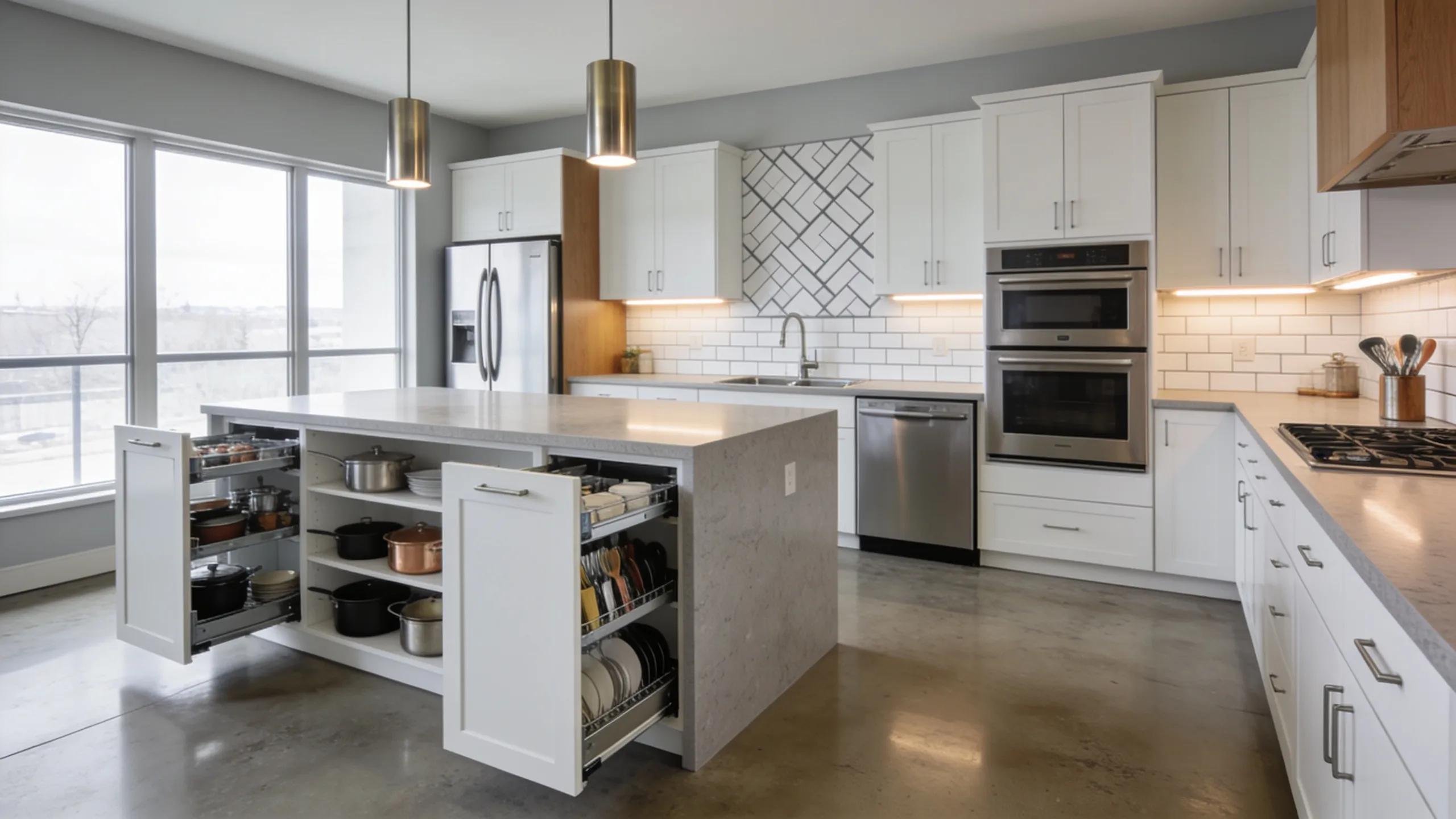 Well-planned kitchen layout with an island and storage solutions focusing on functionality and usability