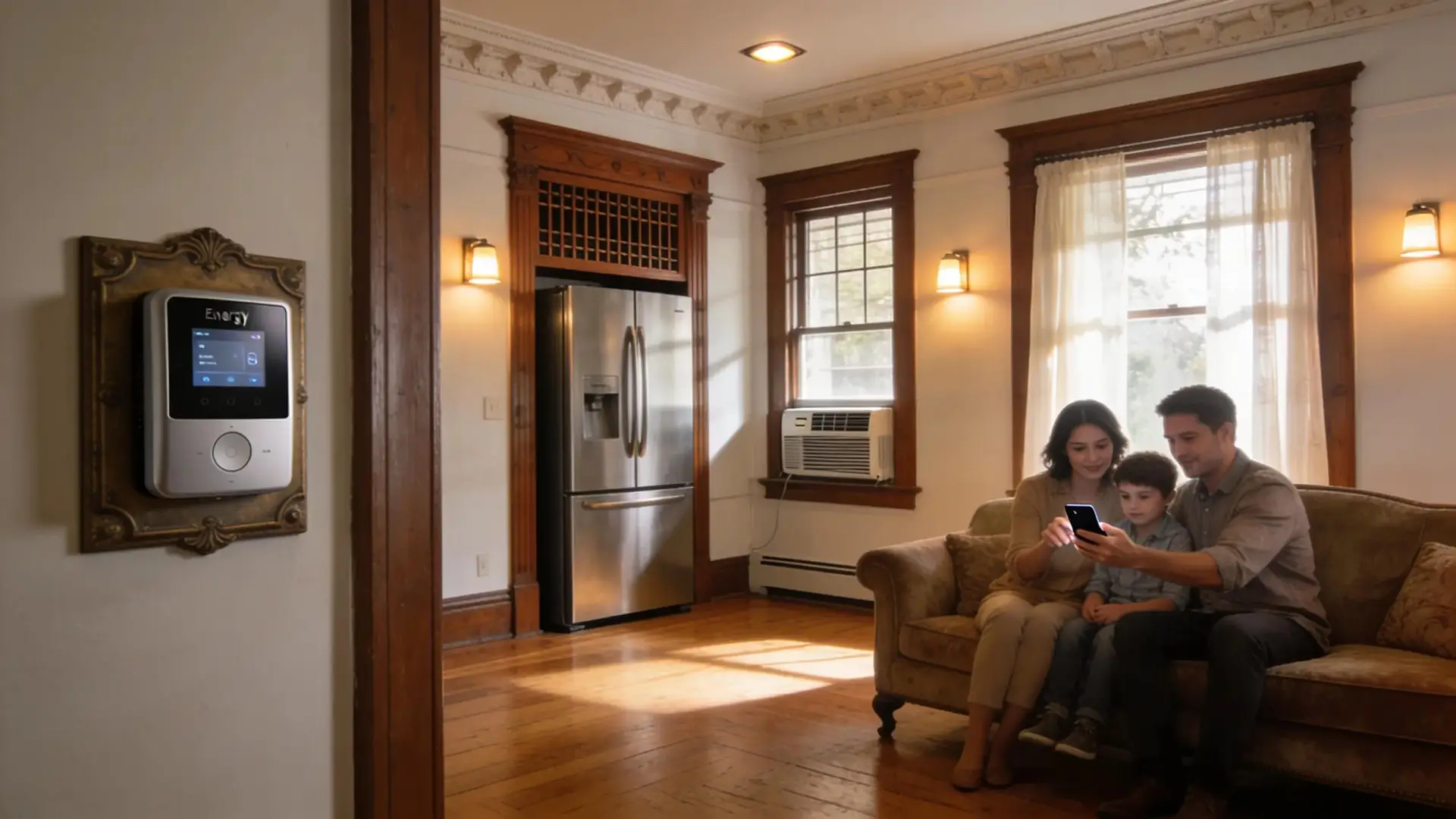Interior of a heritage home with modern energy-efficient appliances and HVAC systems