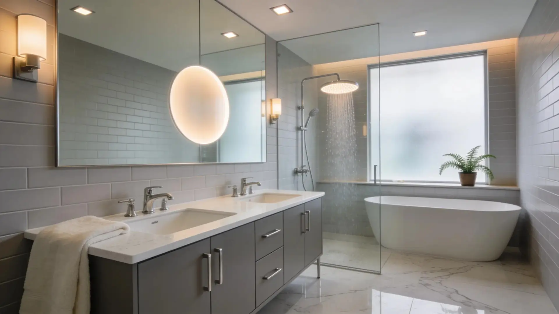 Elegant bathroom renovation displaying modern fixtures and a luxurious atmosphere