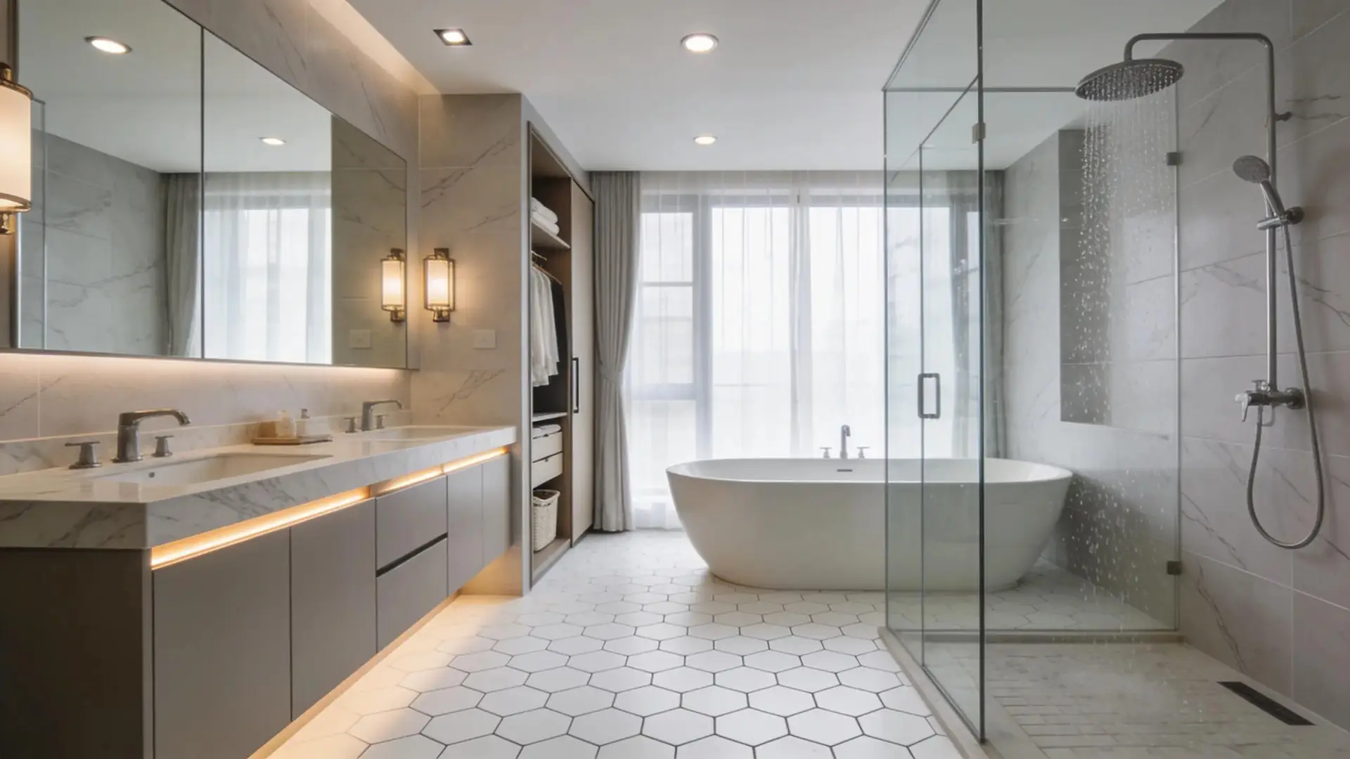 Luxurious bathroom renovation with modern fixtures and elegant design