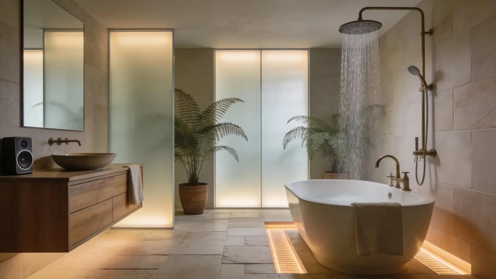 Upscale bathroom with spa-style features promoting relaxation and luxury