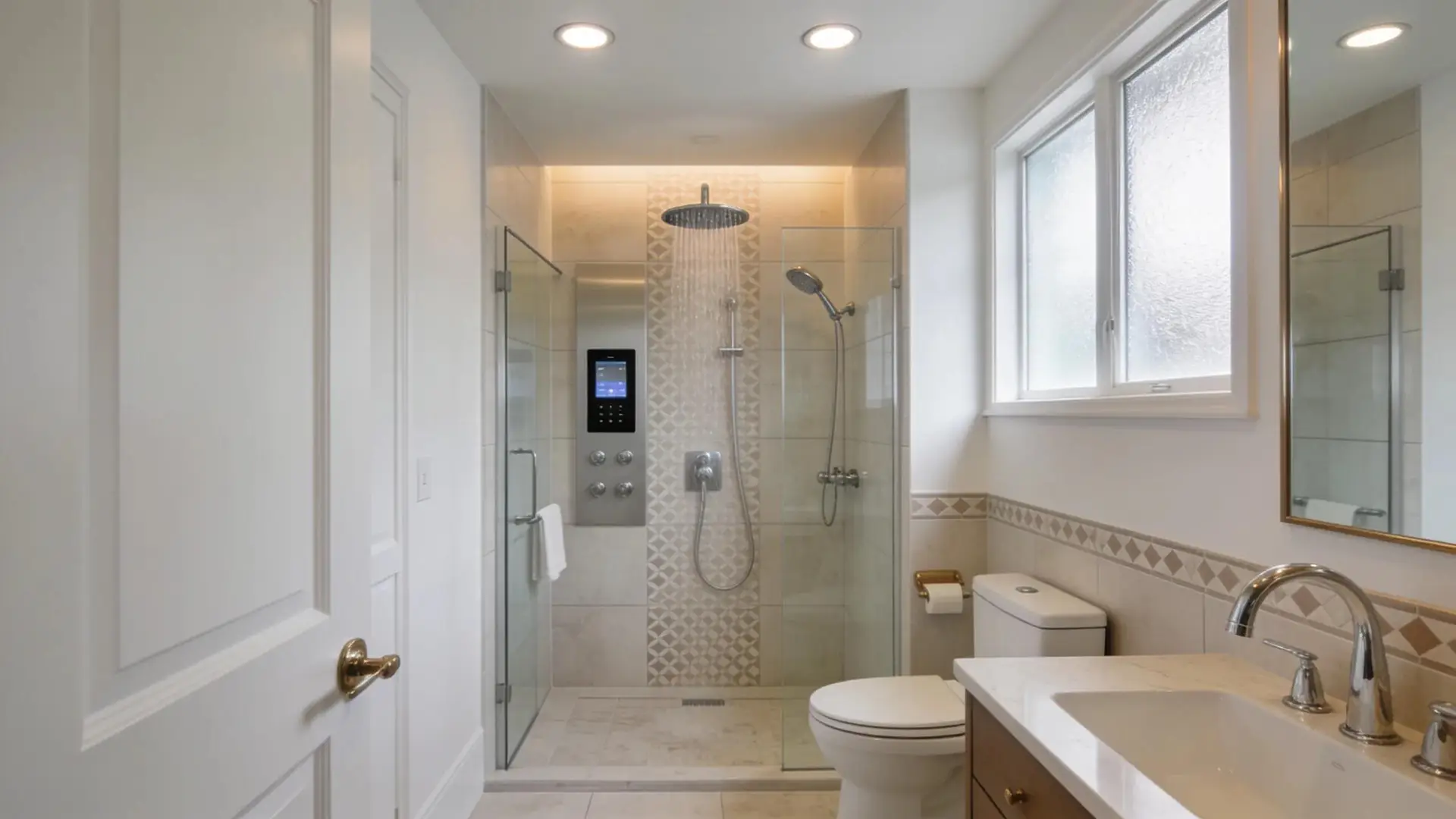 Elegant bathroom renovation showcasing modern fixtures and smart technology