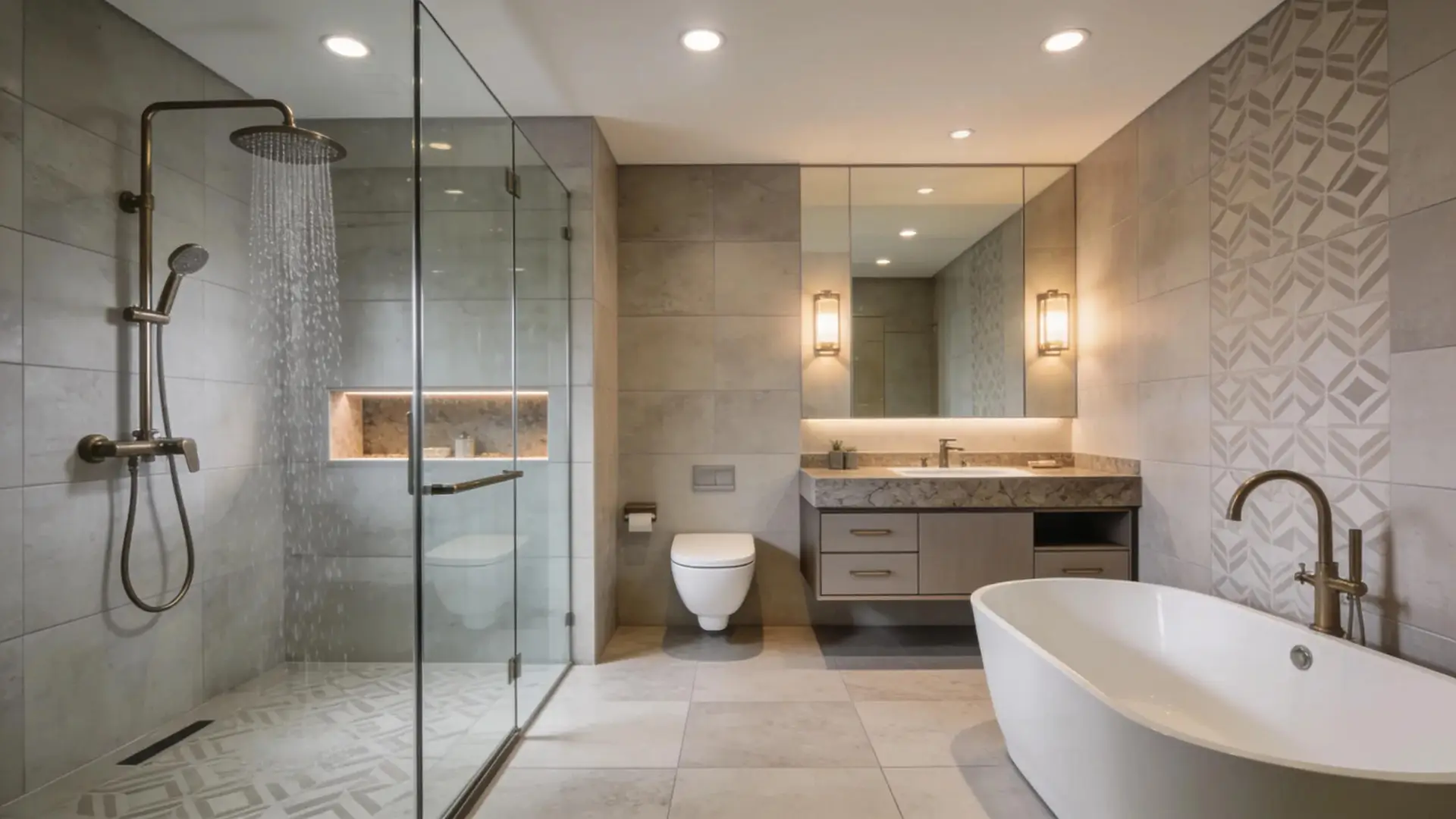 Luxurious bathroom remodel with modern fixtures and stylish design