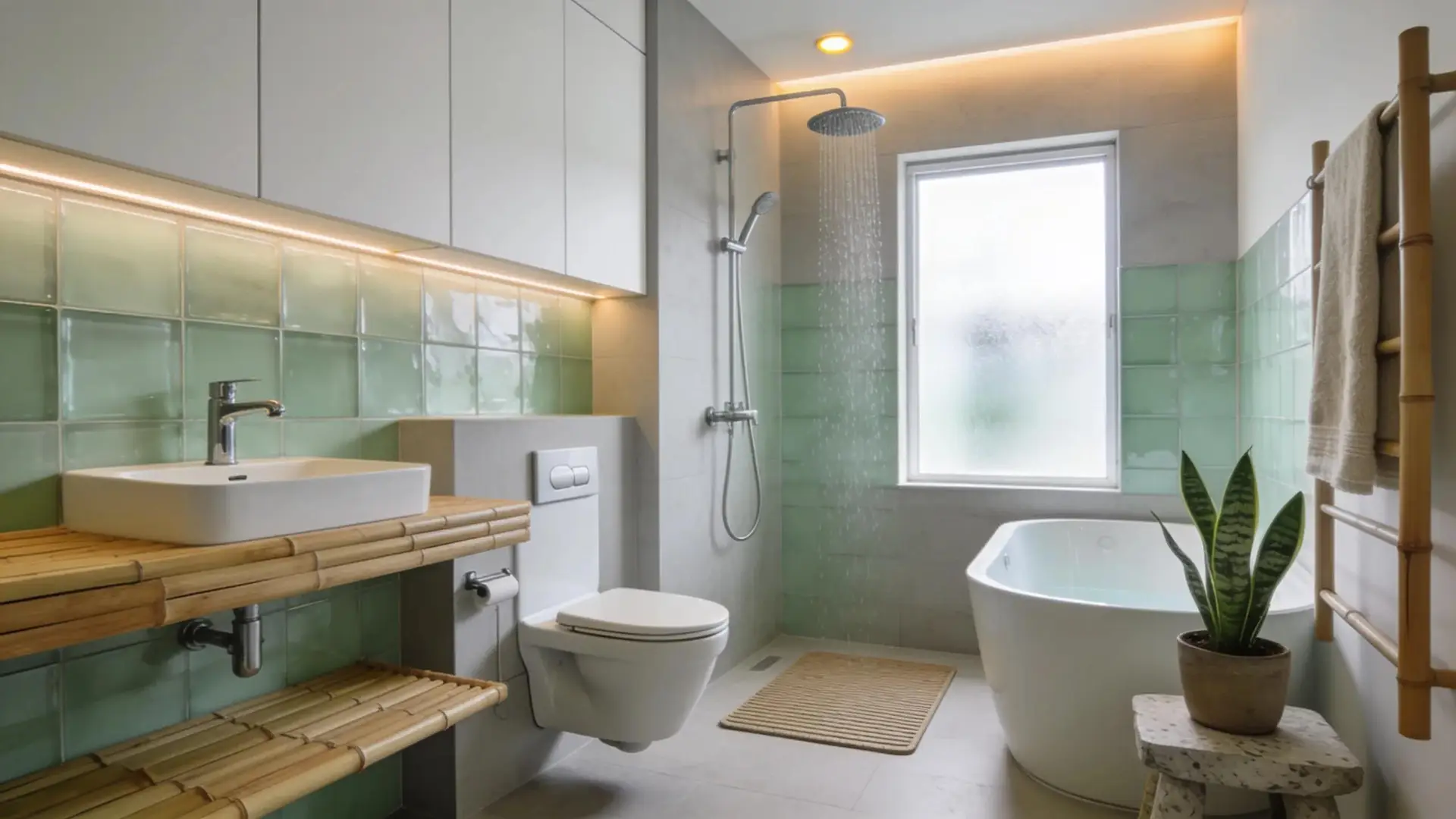 Modern bathroom with energy-efficient fixtures and eco-friendly design