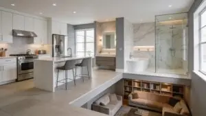 Modern home renovation showcasing kitchen, bathroom, and basement spaces in Ottawa