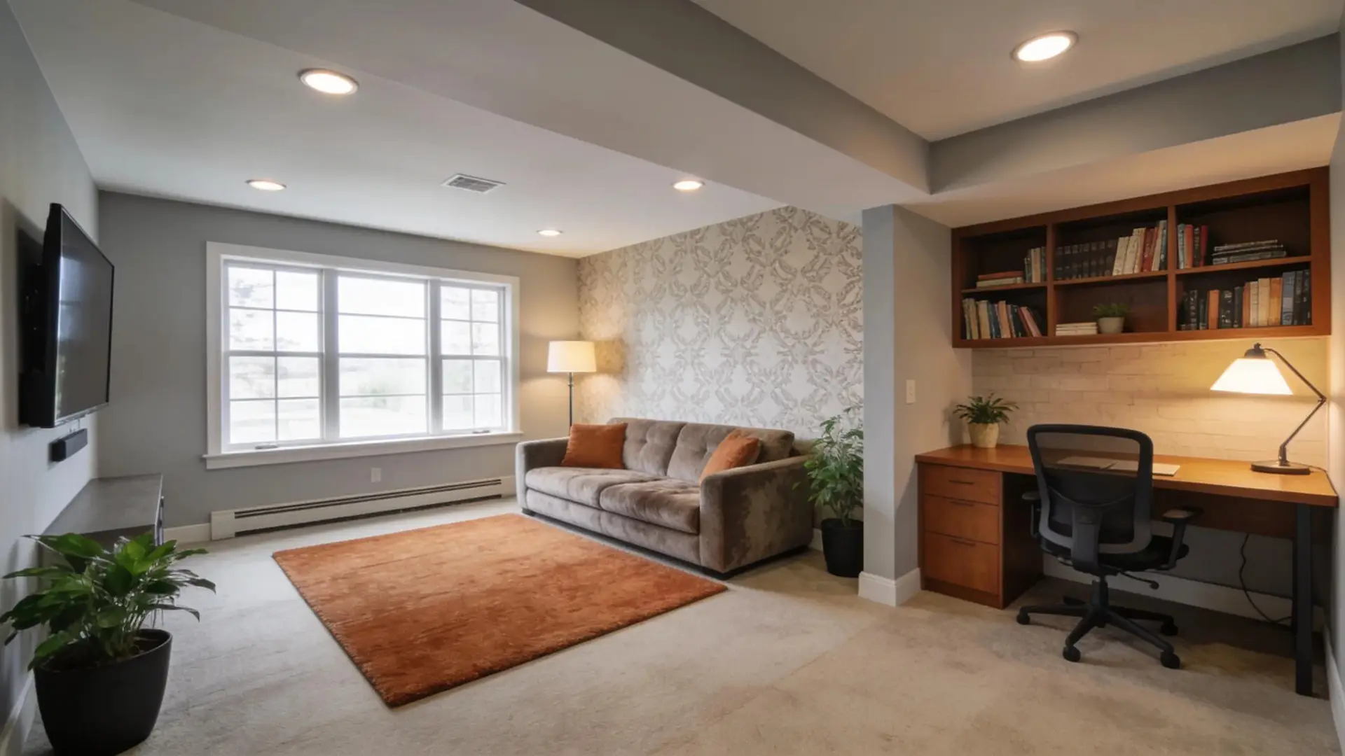 Finished basement showcasing functional living space after remodeling