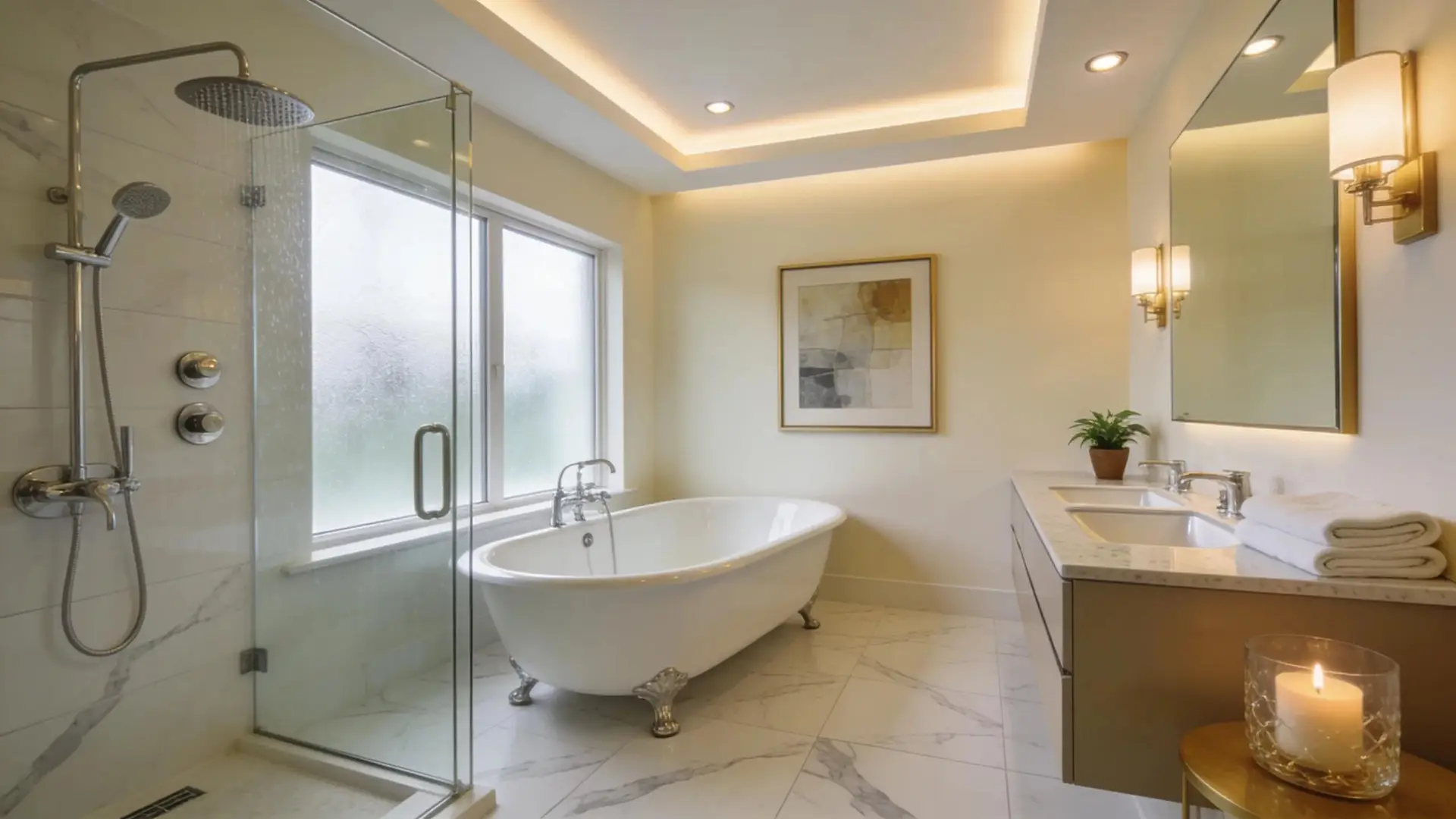 Luxurious bathroom renovation displaying modern fixtures and design