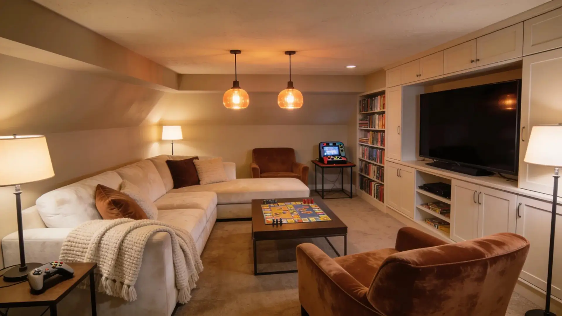 Transformed basement used as an entertainment area, showcasing effective remodeling solutions